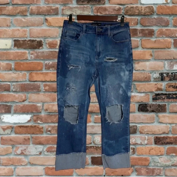 Destroyed‎ Jeans Women’s Size 6 Bleached Grunge Boho Cropped Cuffed High Waisted - Picture 1 of 13